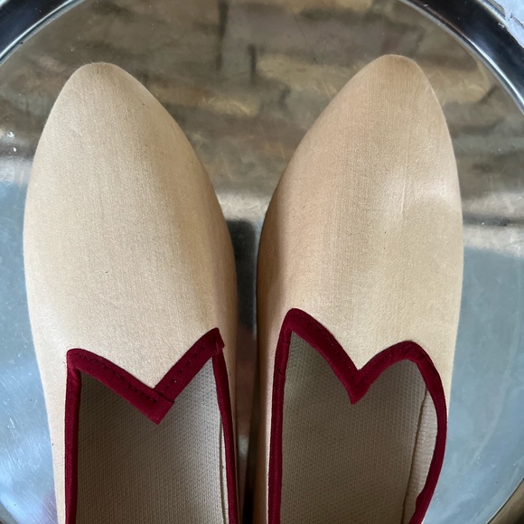 Red cream linen Jutti/Mojri Indian Punjabi Wedding Slippers shoes size 11 - Picture 6 of 8